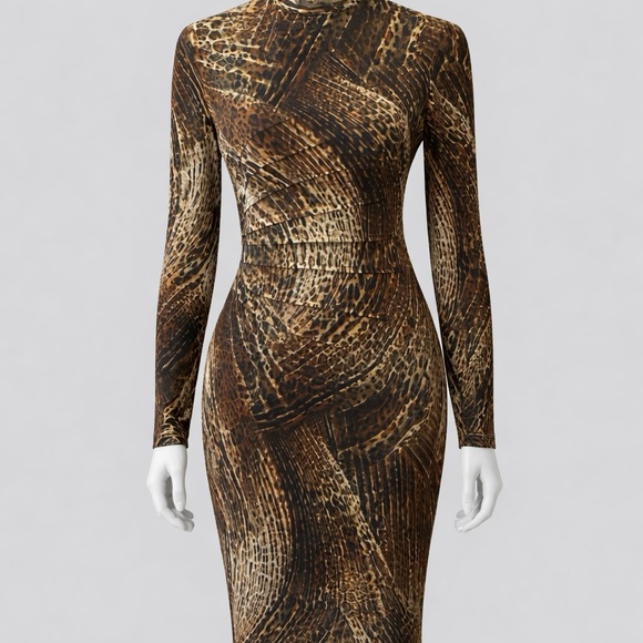 Carlisle Dresses & Skirts - CARLISLE leopard print mock neck long long sleeve